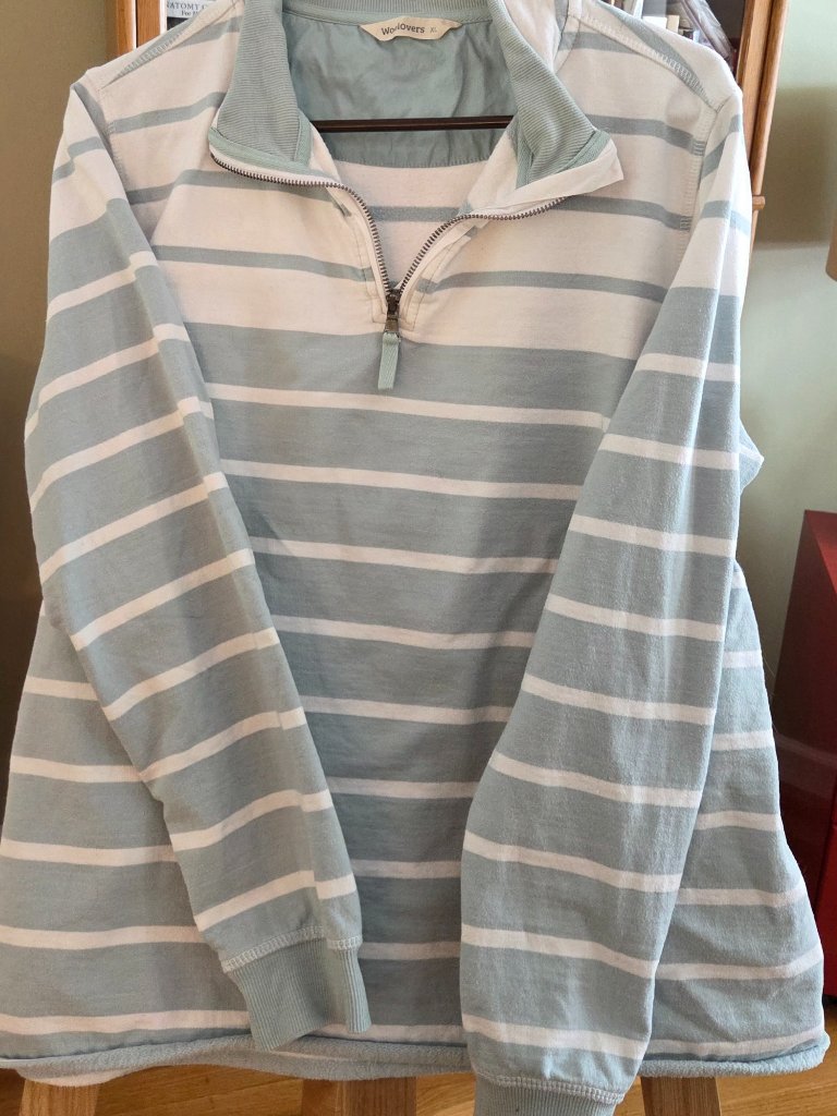 Woolovers Women's Size Xl Half-Zip Cottonpullover Mint Green & White - Like New